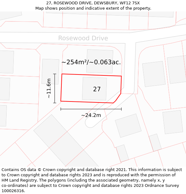 27, ROSEWOOD DRIVE, DEWSBURY, WF12 7SX: Plot and title map