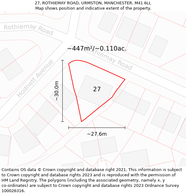 27, ROTHIEMAY ROAD, URMSTON, MANCHESTER, M41 6LL: Plot and title map