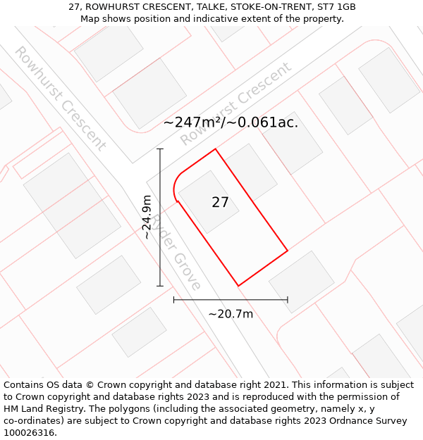 27, ROWHURST CRESCENT, TALKE, STOKE-ON-TRENT, ST7 1GB: Plot and title map