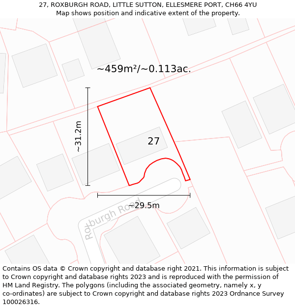 27, ROXBURGH ROAD, LITTLE SUTTON, ELLESMERE PORT, CH66 4YU: Plot and title map