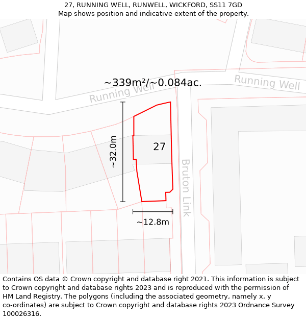 27, RUNNING WELL, RUNWELL, WICKFORD, SS11 7GD: Plot and title map