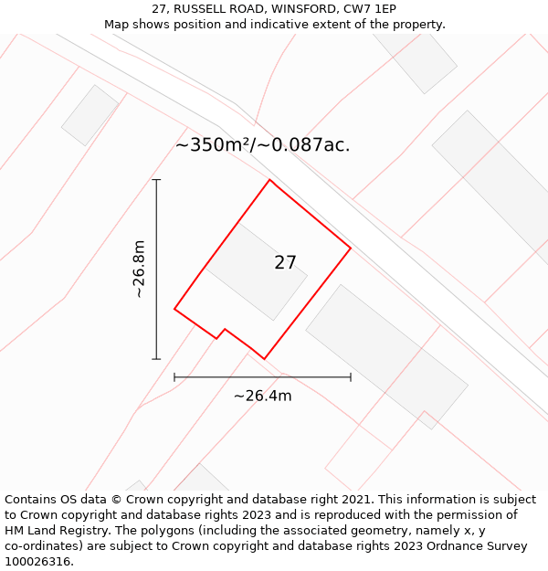 27, RUSSELL ROAD, WINSFORD, CW7 1EP: Plot and title map