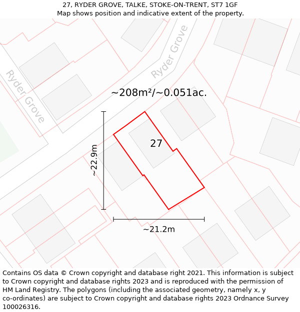 27, RYDER GROVE, TALKE, STOKE-ON-TRENT, ST7 1GF: Plot and title map