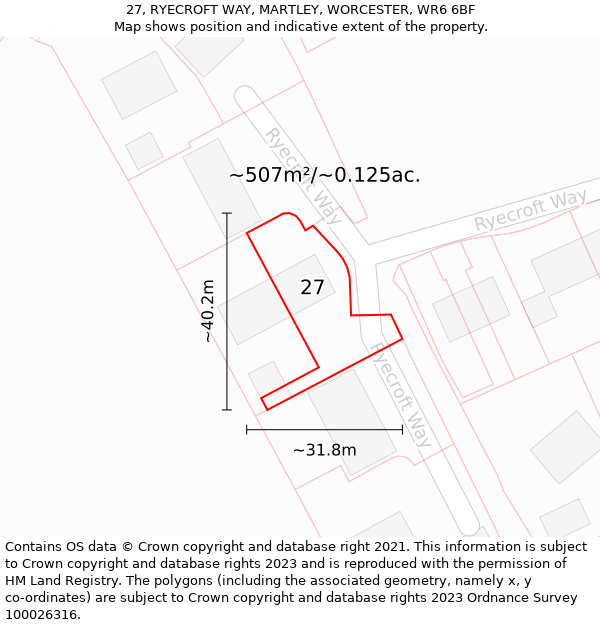 27, RYECROFT WAY, MARTLEY, WORCESTER, WR6 6BF: Plot and title map