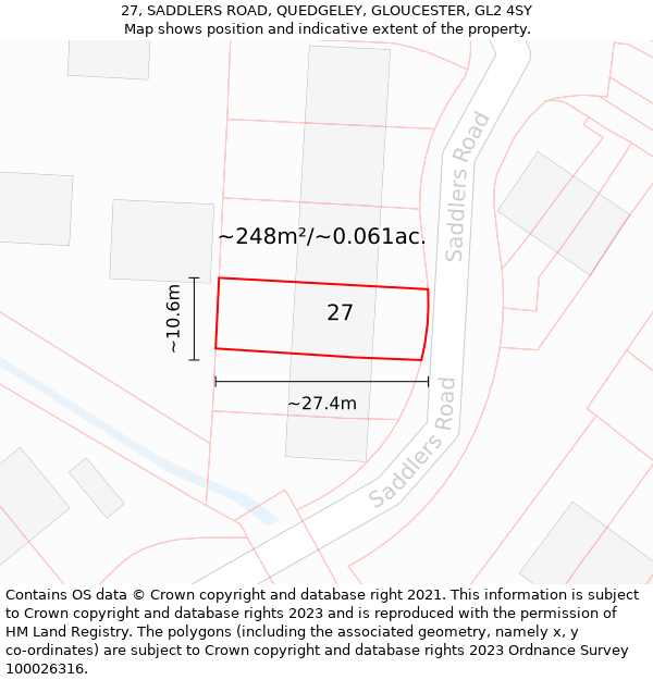 27, SADDLERS ROAD, QUEDGELEY, GLOUCESTER, GL2 4SY: Plot and title map