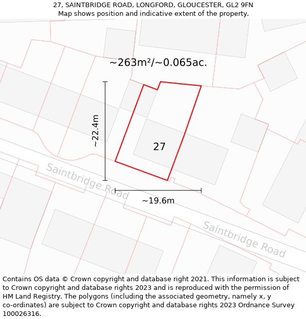 27, SAINTBRIDGE ROAD, LONGFORD, GLOUCESTER, GL2 9FN: Plot and title map