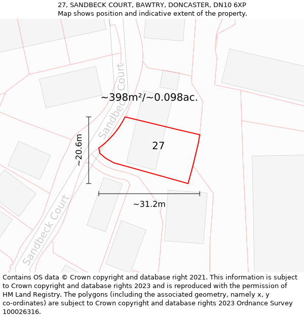 27, SANDBECK COURT, BAWTRY, DONCASTER, DN10 6XP: Plot and title map