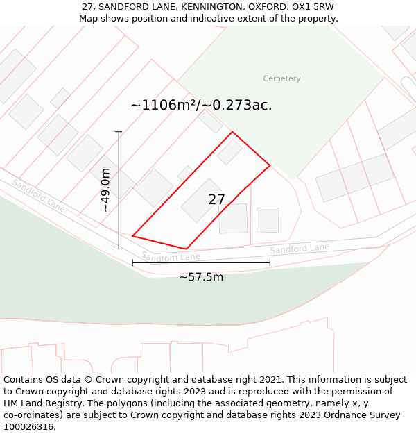 27, SANDFORD LANE, KENNINGTON, OXFORD, OX1 5RW: Plot and title map