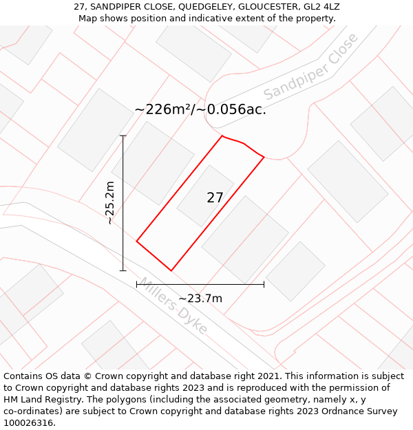 27, SANDPIPER CLOSE, QUEDGELEY, GLOUCESTER, GL2 4LZ: Plot and title map