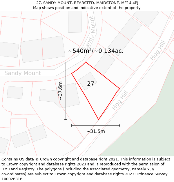 27, SANDY MOUNT, BEARSTED, MAIDSTONE, ME14 4PJ: Plot and title map