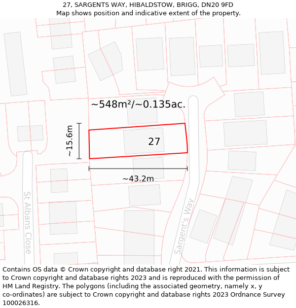 27, SARGENTS WAY, HIBALDSTOW, BRIGG, DN20 9FD: Plot and title map