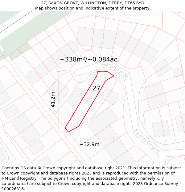 27, SAXON GROVE, WILLINGTON, DERBY, DE65 6YD: Plot and title map