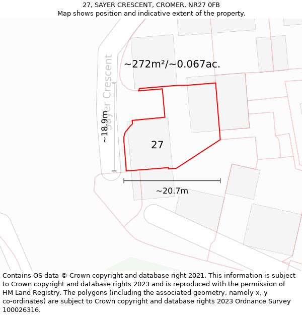 27, SAYER CRESCENT, CROMER, NR27 0FB: Plot and title map