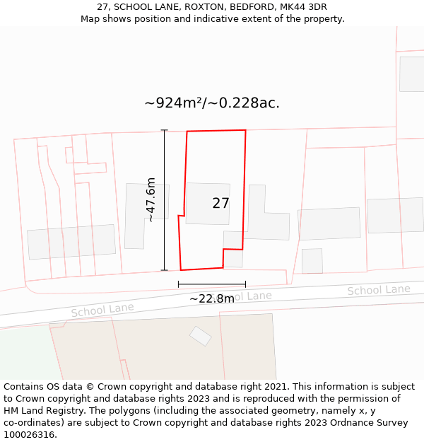 27, SCHOOL LANE, ROXTON, BEDFORD, MK44 3DR: Plot and title map