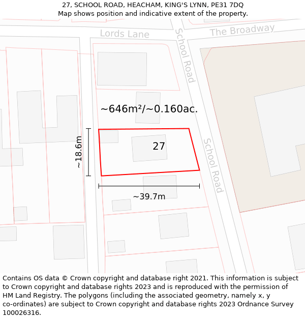 27, SCHOOL ROAD, HEACHAM, KING'S LYNN, PE31 7DQ: Plot and title map