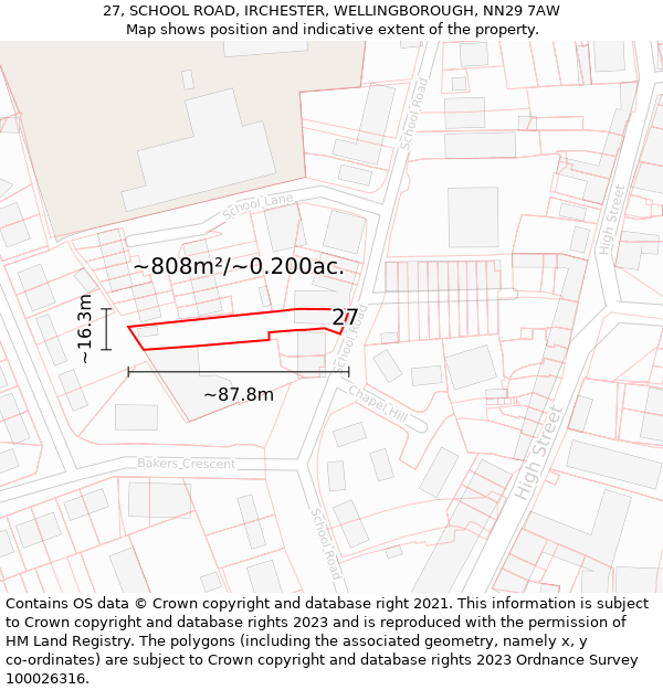 27, SCHOOL ROAD, IRCHESTER, WELLINGBOROUGH, NN29 7AW: Plot and title map