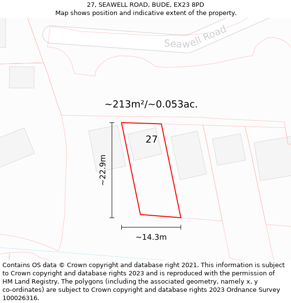 27, SEAWELL ROAD, BUDE, EX23 8PD: Plot and title map