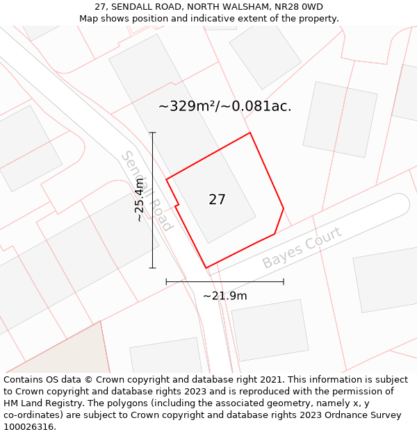 27, SENDALL ROAD, NORTH WALSHAM, NR28 0WD: Plot and title map