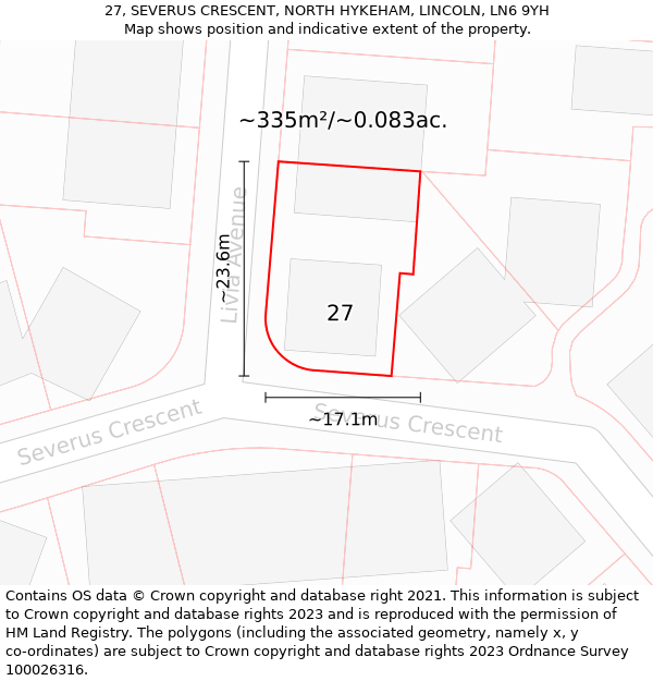 27, SEVERUS CRESCENT, NORTH HYKEHAM, LINCOLN, LN6 9YH: Plot and title map