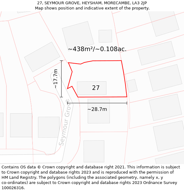 27, SEYMOUR GROVE, HEYSHAM, MORECAMBE, LA3 2JP: Plot and title map