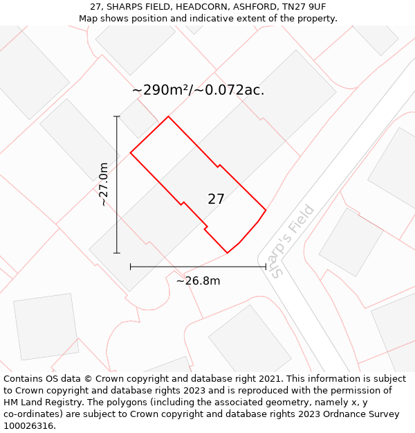 27, SHARPS FIELD, HEADCORN, ASHFORD, TN27 9UF: Plot and title map