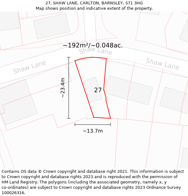 27, SHAW LANE, CARLTON, BARNSLEY, S71 3HG: Plot and title map