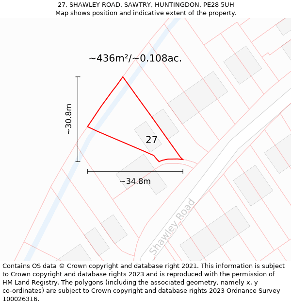 27, SHAWLEY ROAD, SAWTRY, HUNTINGDON, PE28 5UH: Plot and title map