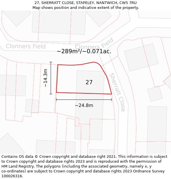 27, SHERRATT CLOSE, STAPELEY, NANTWICH, CW5 7RU: Plot and title map