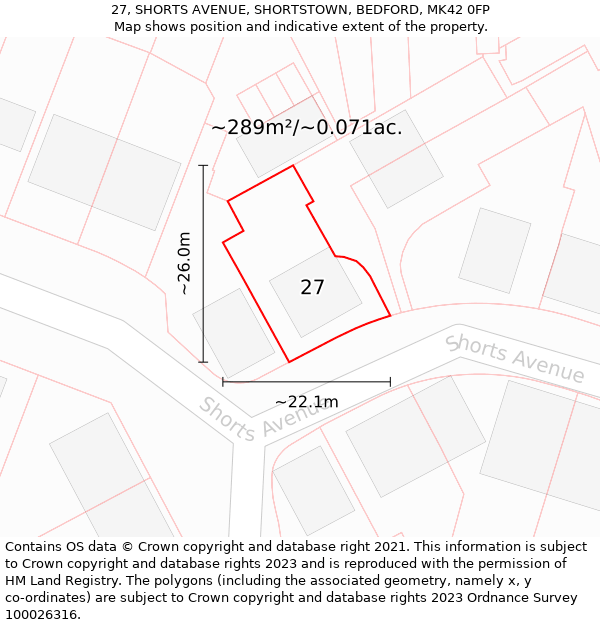 27, SHORTS AVENUE, SHORTSTOWN, BEDFORD, MK42 0FP: Plot and title map