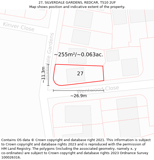 27, SILVERDALE GARDENS, REDCAR, TS10 2UF: Plot and title map