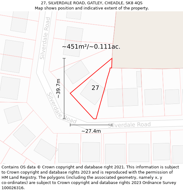 27, SILVERDALE ROAD, GATLEY, CHEADLE, SK8 4QS: Plot and title map