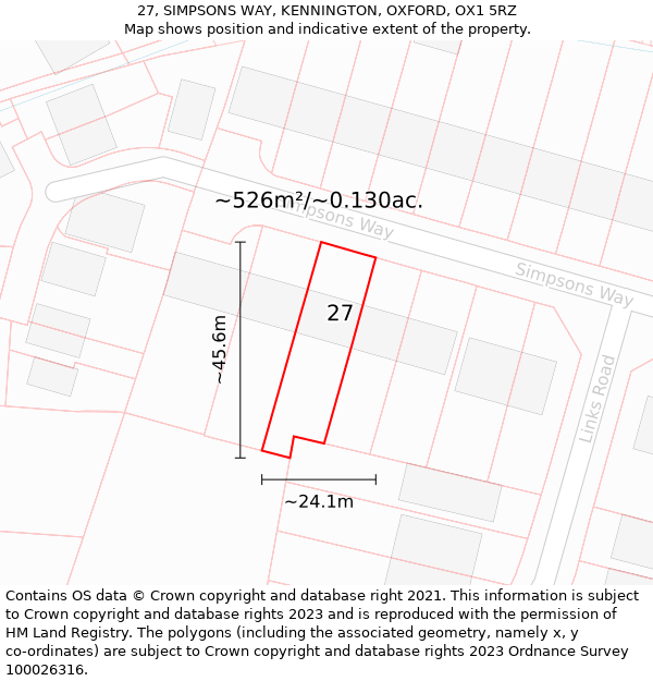 27, SIMPSONS WAY, KENNINGTON, OXFORD, OX1 5RZ: Plot and title map