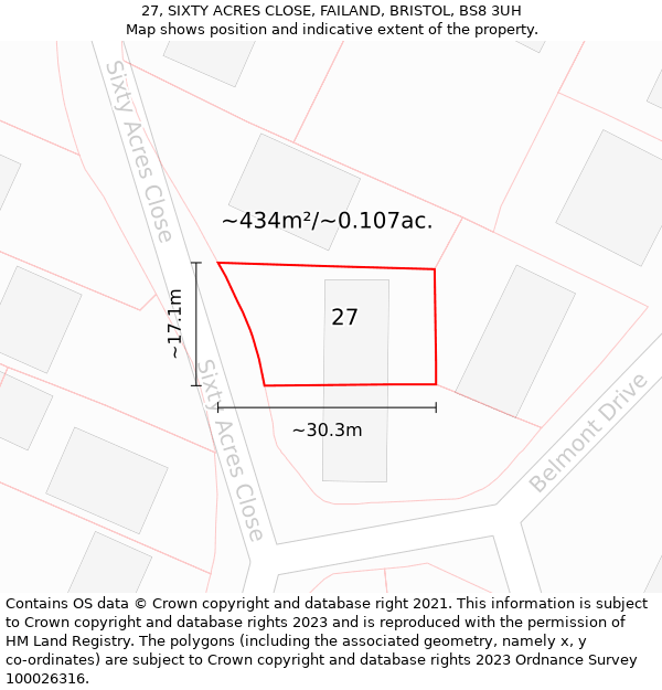 27, SIXTY ACRES CLOSE, FAILAND, BRISTOL, BS8 3UH: Plot and title map