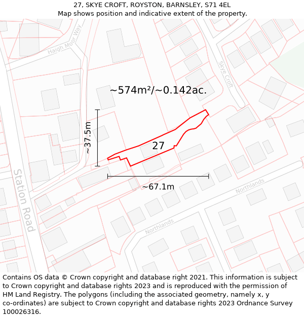 27, SKYE CROFT, ROYSTON, BARNSLEY, S71 4EL: Plot and title map