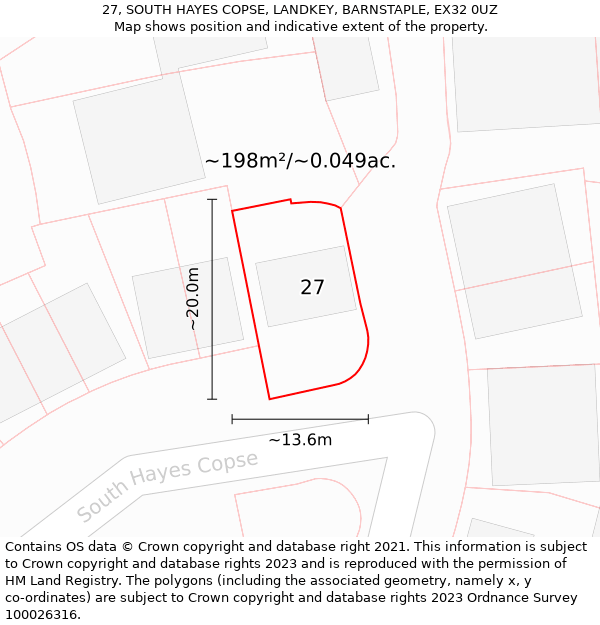 27, SOUTH HAYES COPSE, LANDKEY, BARNSTAPLE, EX32 0UZ: Plot and title map