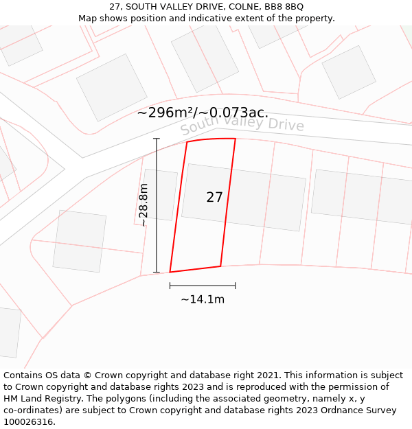 27, SOUTH VALLEY DRIVE, COLNE, BB8 8BQ: Plot and title map