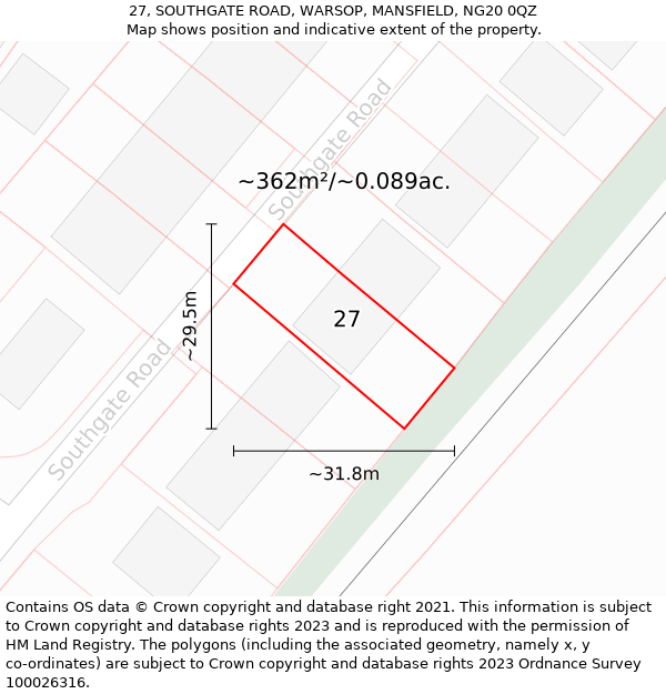 27, SOUTHGATE ROAD, WARSOP, MANSFIELD, NG20 0QZ: Plot and title map