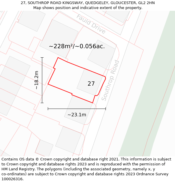 27, SOUTHROP ROAD KINGSWAY, QUEDGELEY, GLOUCESTER, GL2 2HN: Plot and title map