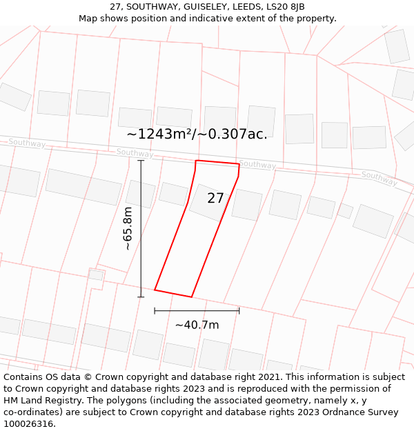 27, SOUTHWAY, GUISELEY, LEEDS, LS20 8JB: Plot and title map