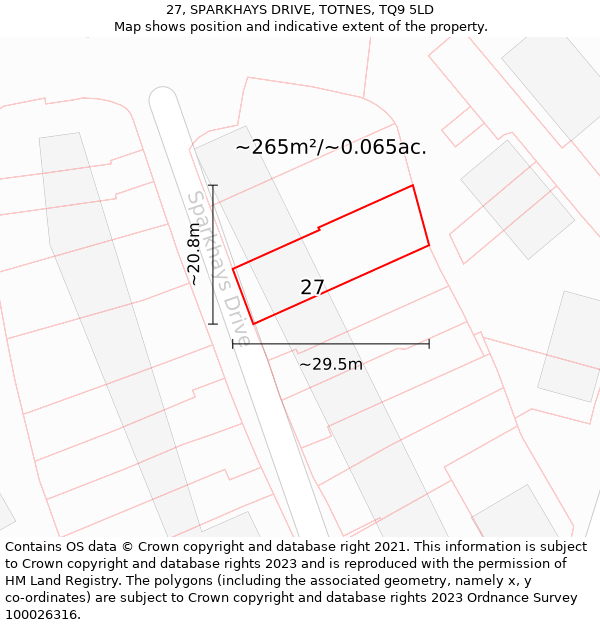 27, SPARKHAYS DRIVE, TOTNES, TQ9 5LD: Plot and title map