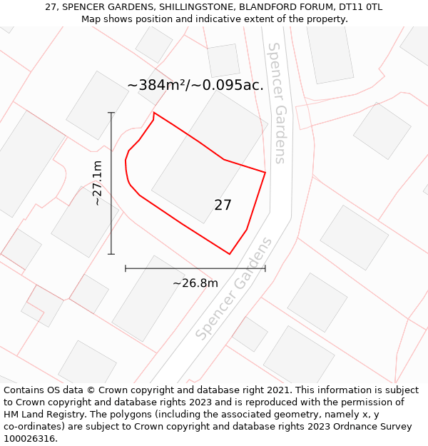 27, SPENCER GARDENS, SHILLINGSTONE, BLANDFORD FORUM, DT11 0TL: Plot and title map