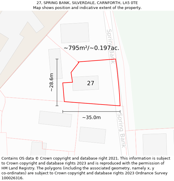 27, SPRING BANK, SILVERDALE, CARNFORTH, LA5 0TE: Plot and title map