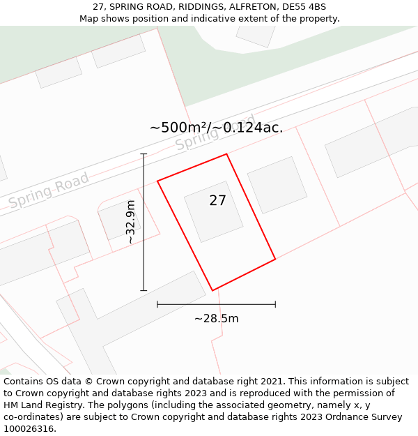 27, SPRING ROAD, RIDDINGS, ALFRETON, DE55 4BS: Plot and title map