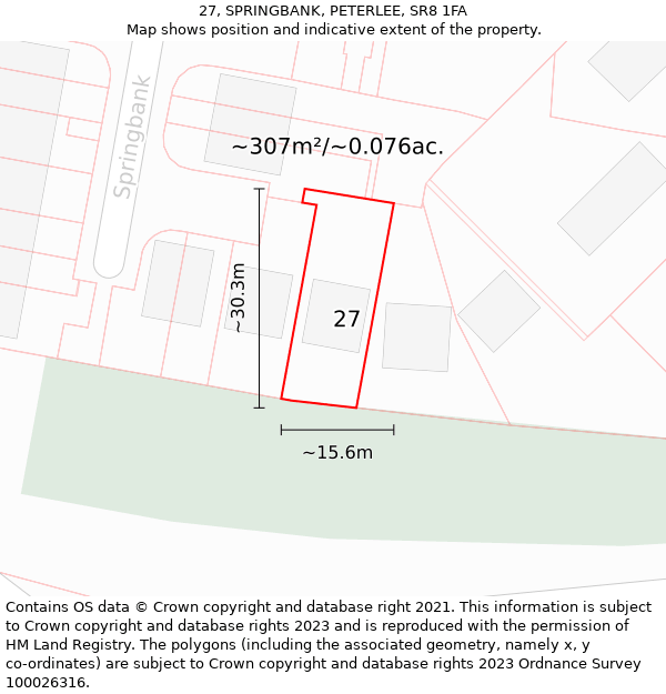 27, SPRINGBANK, PETERLEE, SR8 1FA: Plot and title map