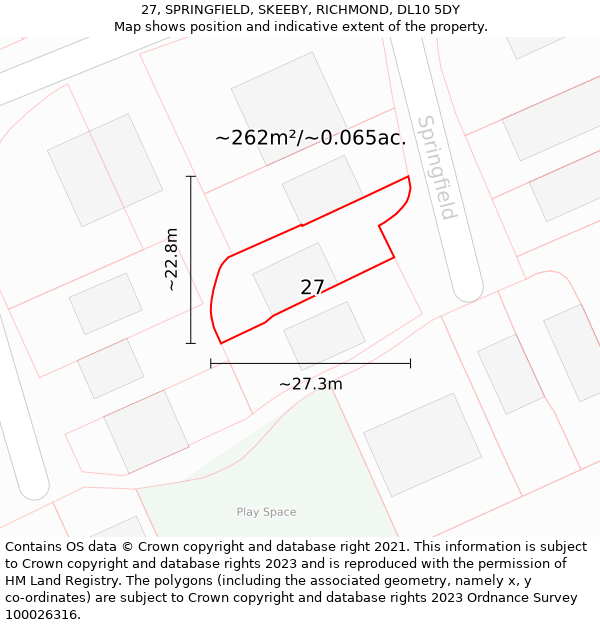 27, SPRINGFIELD, SKEEBY, RICHMOND, DL10 5DY: Plot and title map