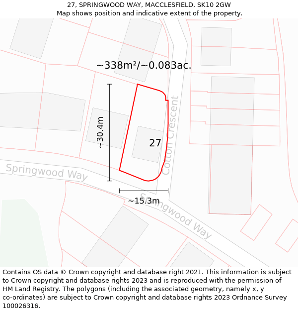 27, SPRINGWOOD WAY, MACCLESFIELD, SK10 2GW: Plot and title map