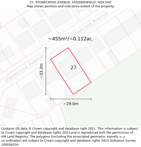 27, STAINECROSS AVENUE, HUDDERSFIELD, HD4 5HZ: Plot and title map