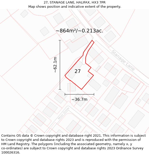 27, STANAGE LANE, HALIFAX, HX3 7PR: Plot and title map