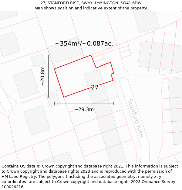 27, STANFORD RISE, SWAY, LYMINGTON, SO41 6DW: Plot and title map