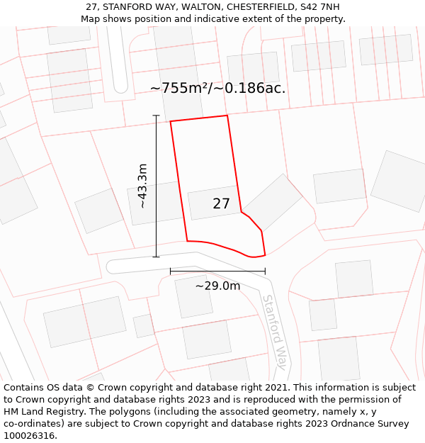 27, STANFORD WAY, WALTON, CHESTERFIELD, S42 7NH: Plot and title map